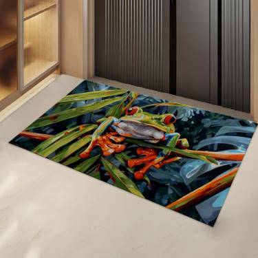 Imagem de Turamurra Tapete de porta interna de sapo de olhos vermelhos para presentes, tapete para entrada, sala de estar ou banheiro, tapete antiderrapante com tema de animal, tapete de decoração de casa 43 x