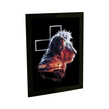 Imagem de Quadro Decorativo Religioso Jesus Cristo Cruz Leão De Judá Decoração Poster Quarto Sala