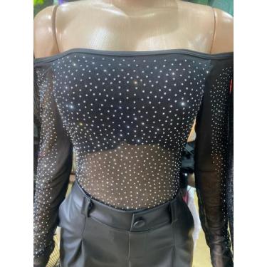 Imagem de Blusa preta transparente de brilho - Feshon 