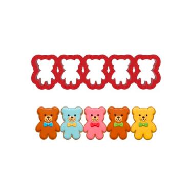 Imagem de Mini tira de cortador de biscoito de ursinho de pelúcia – 5 ursos (3 cm cada) – 5,9 x 1,6 polegadas – fondant de urso de pelúcia fofo e cortador de massa para assar e artesanato