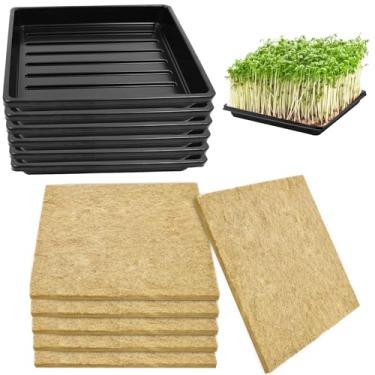 Imagem de Mofuiry 6Set Microgreens Growing Mat Com Bandeja, Kit De Cultivo De Microgreens 10″×10″ Tapete De Iniciação De Brotação De Sementes De Trigo Bandeja De Cultivo De Fibra De Cânhamo Almofadas De Juta