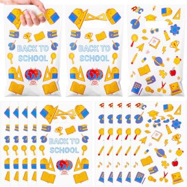 Imagem de Fuutreo 100 peças de sacolas de lembrancinhas de festa de boas-vindas às aulas lápis plástico para presente de doces com alças para lembrancinhas de festa de aniversário, decoração de sala de aula