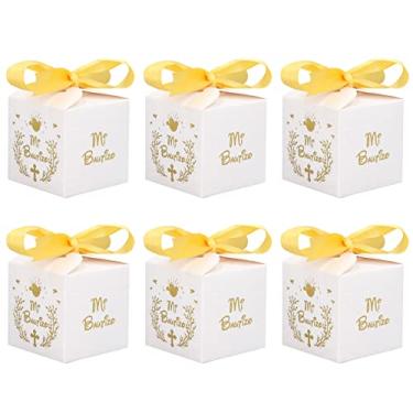 Imagem de aqxreight 50pcs Party Favor Boxes Material Mi Bautizo Padrão Equipado Ribbon Gold White Wedding Boxes para Festa