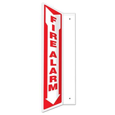 Imagem de Accuform Placa de projeção PSP740 90D, "Fire Alarm (seta)", painel de 61 cm x 10 cm, plástico de alto impacto de 0,3 cm de espessura, orifícios de montagem pré-perfurados, vermelho sobre branco