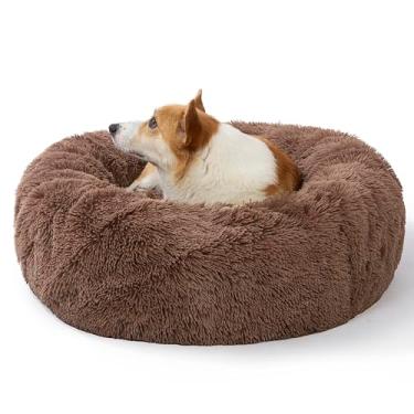 Imagem de SAVFOX Camas calmantes de pelúcia para cães, cama de cachorro antiansiedade, cama de cachorro donut para cães pequenos, média, grande e extra grande, cama de cachorro macia e confortável em pele sintética, cama de animal de estimação lavável, vários tamanhos PP-GGG