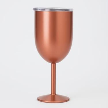 Imagem de Taça Térmica Aço Inox Parede Dupla 300ml Com Tampa Gin Vinho Drinks Mantem Temperatura (Rosé Gold)