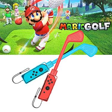 Imagem de Clube de golfe para Mario Golf: Super Rush - Acessórios Nintendo Switch Joy-con, acessórios de mão para mini tacos de golfe com alça de pulso para Joy Cons - pacote com 2 (vermelho e azul)
