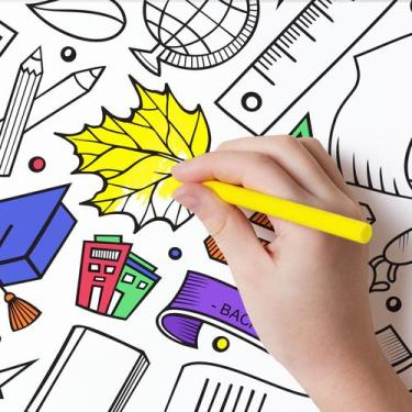 Imagem de Papel de Parede Branco Preto de Colorir para Escola 57x270cm - Quartin