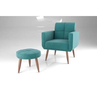 Imagem de Poltrona decorativa com puff havana veludo verde menta - Matrix