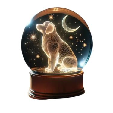 Imagem de Luminária Decorativa LED 3D Cachorro – Globo de Cristal com Base de Madeira, 6cm, USB – Abajur Criativo para Quarto, Sala ou Presente