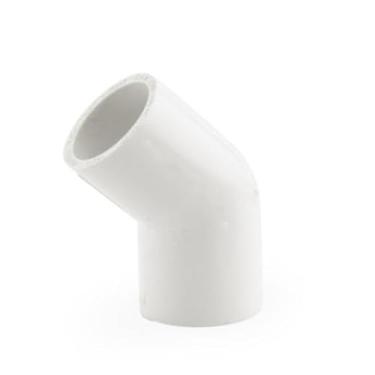 Imagem de Encaixe de cotovelo de PVC de 45 graus de 3/10.2 cm – Slip x Slip, Schedule 40 Conector de plástico branco para sistemas de encanamento, água e esgoto