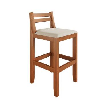 Imagem de Banqueta em Madeira Maciça Ibiza Ilha 78 Cm - Malbec Assento Off White