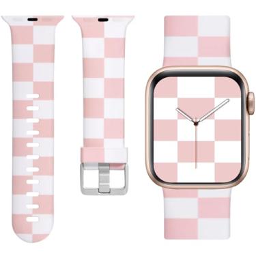 Imagem de Laffav Pulseira de silicone macio sem desbotamento para Apple Watch séries 10/9/8/7/6/5/4/3/2/1 de 42 mm, 41 mm, 40 mm e 38 mm, rosa e branco