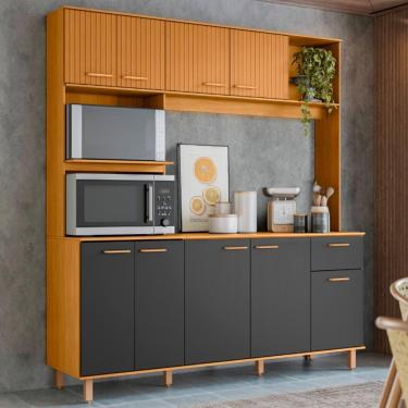 Imagem de Cozinha Compacta Com Tampo Luiza Freijó/ripado/grafite Acetinado Z44 - Mpozenato