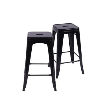 Imagem de Kit 02 Banquetas Boxbit Titan Tolix Alta em Aço Pintura Epoxi Preta, P