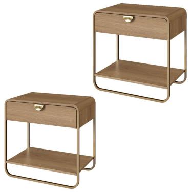 Imagem de Kit 02 Mesas De Cabeceira 1G Organica 60 cm 28061 Hanover Dourado Artesano