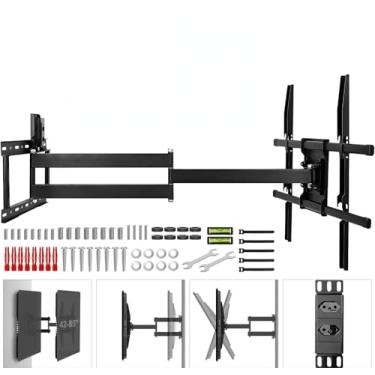Imagem de Suporte TV Articulado de Parede com Soquete e Braço Longo 85 cm,Suporte para TVs Planas e Curvas de 42-80 Polegadas, Movimentação, VESA 200x100 a 600x400mm, Até 45 Kg, Preto