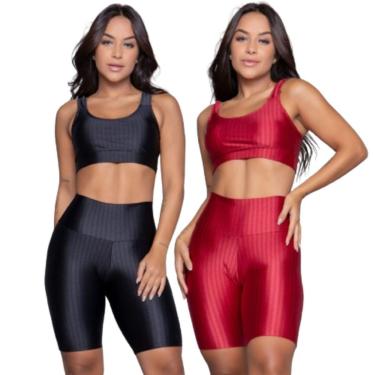 Imagem de KIT 2 Tops e Bermuda New Zig 3D Vekyo Conjunto Academia Fitness-Feminino