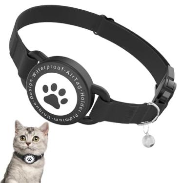 Imagem de Coleira para gatos AirTag, coleira elástica para gatinhos com suporte para Apple Air, leve e confortável, coleiras de gato com GPS ultra elásticas para gatos, gatinhos e filhotes, 20 a 30 cm, preta