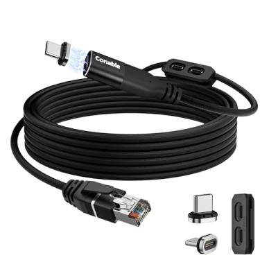 Imagem de Cabo magnético USB C para Ethernet 1,5 m, cabo trançado USB tipo C para RJ45, Gigabit, conectado diretamente, compatível com MacBook, iPad Pro, XPS, Surface Pro, laptop, PC com 2 plugues USB-C e 1