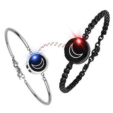 Imagem de INOWL Pulseiras de toque de longa distância, pulseiras de casal, pulseiras inteligentes remotas para casais, adequadas para namorada de longa distância, amor, namorada, namorado, transmitir amor e