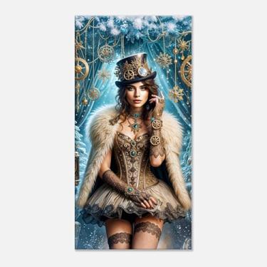 Imagem de PUREVACY Arte de parede da rainha da neve steampunk. Arte em tela de inverno para sala de estar, quarto. Arte dourada e azul para estilo acima da cama tamanho vertical 50 x 100 cm / 20 x 40 ″