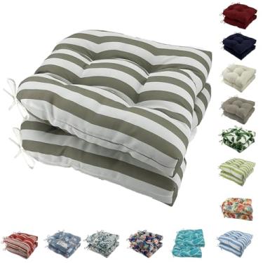 Imagem de Outdoor Chair Cushions, Tufted U-Shape Wicker Seat Cushions Set of 2, Water-Resistant and Fading-Resistant for Patio Garden Home Office Furniture(Khaki stripes)