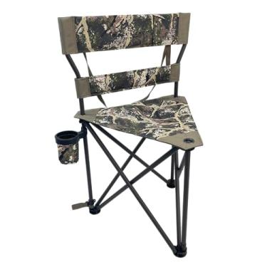 Imagem de Banqueta de caça com tripé Black Sierra XL, assento dobrável com estrutura de aço, suporta 136 kg, cadeira de pesca resistente com suporte de copo e alça de ombro de transporte, para acampamento