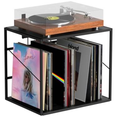 Imagem de Suporte de armazenamento de disco de vinil para 80 a 100 LPs, suporte de parede com divisor móvel, caixa de exibição de discos sólidos e organizador para álbuns, revistas, livros, arquivos, preto