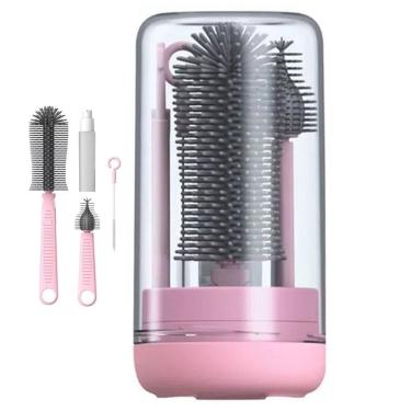 Imagem de Kit Escovas de Limpeza 4 em 1 Mamadeira Garrafa Copo Bebe Criança Higiene Limpeza Bolsa Mala Viagem Portatil Seguro