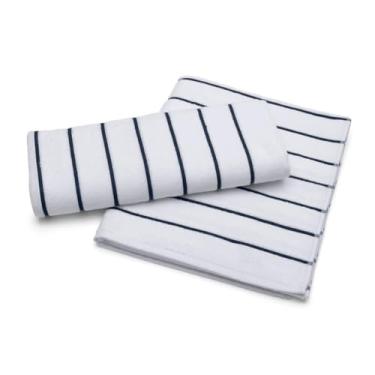 Imagem de Toalha de Piscina Stripes, Branca com Listras Azuis, Algod�o, 70cm x 150cm, Hotelaria, Uso em Piscina