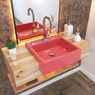 Imagem de Cuba Semi Encaixe Quadrada Xq395w Colorida Rosa