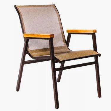 Imagem de Poltrona Cadeira Cactos de Alumínio Braço de Madeira Tela Sling para J