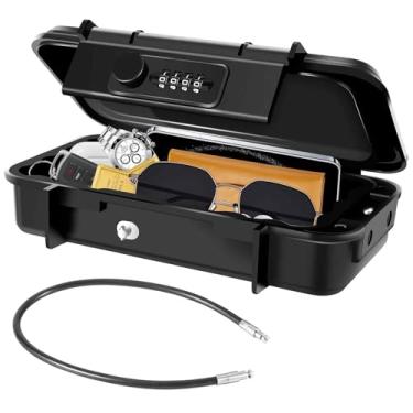 Imagem de Caixa de segurança portátil, cofre de combinação de 4 dígitos com cabo destacável, cofre de segurança anti-roubo ao ar livre, estojo pequeno para dinheiro com senha pessoal redefinível para viagens