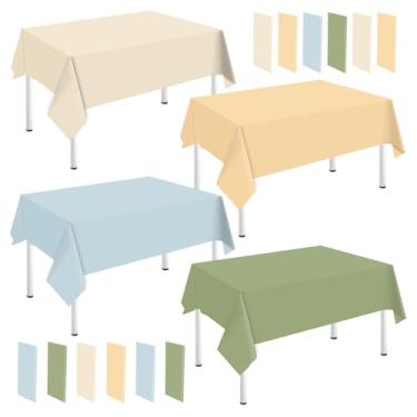 Imagem de Whaline Toalha de mesa de plástico com 4 cores azul bebê azul sálvia verde marfim retangular toalha de mesa impermeável para chá de bebê, artigos de decoração de aniversário, 137 x 272 cm