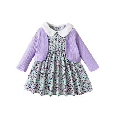 Imagem de Mioglrie Vestido infantil para bebês meninas outono inverno vestidos para bebês meninas 6 9 12 18 24 meses 2t 3t roupas meninas, Roxa, 12-18 Meses