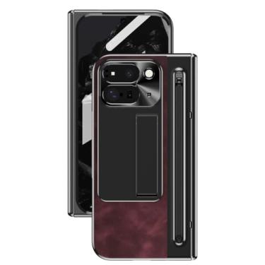 Imagem de LTLMYDAM Capa com suporte para Google Pixel 10 Pro Fold, capa protetora de tela de couro vintage com suporte de caneta dobradiça antiqueda, vermelha, 10 Pro Fold