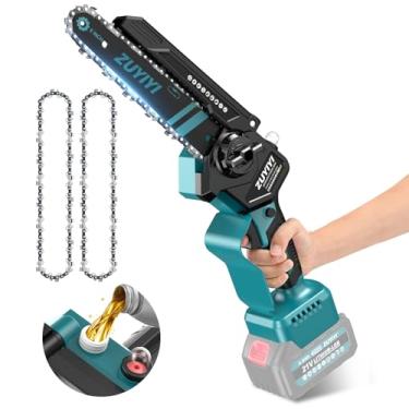 Imagem de ZUYIYI Mini motosserra sem fio de 15 cm para bateria Makita de 18 V, motosserra portátil sem escova com lubrificante automático, motosserra elétrica para corte de madeira de galho de árvore de jardim