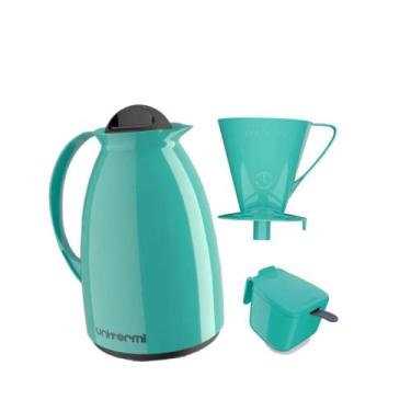Imagem de Kit com Garrafa Térmica Café Chá Prático Unitermi Verde