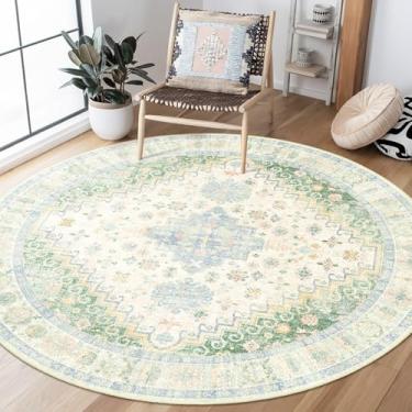 Imagem de MUJOO Tapetes redondos de 1,5 m, tapete circular lavável, tapetes circulares para sala de estar, sala de jantar, tapete antiderrapante boho verde claro e azul