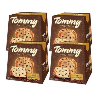 Imagem de kit 4 Panettone Tommy Gotas de Chocolate Presente Natal 400g