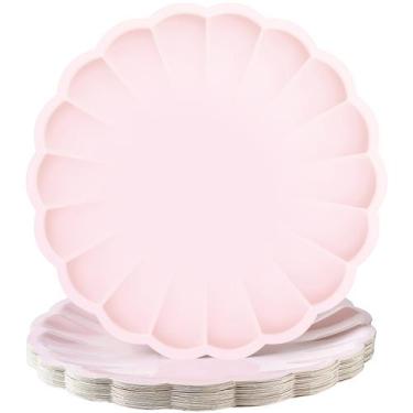 Imagem de Pratos de papel Newtay Scalloped 24,1 cm, 30 unidades, rosa claro