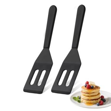 Imagem de Pacote com 2 espátulas pequenas de silicone: mini espátula resistente ao calor para panelas antiaderentes, utensílio de cozimento fino para biscoitos, brownies e uso na cozinha (conjunto preto 2)