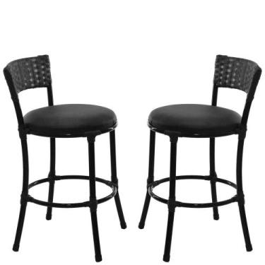 Imagem de 2 Banquetas Forts Baixa Fibra Sintética, Ferro, Assento Preto - PANERO