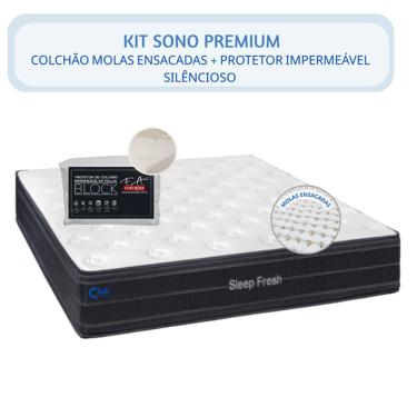 Imagem de Kit Colchão Casal Sleep Fresh Molas Ensacadas 138x188x30 + Protetor Impermeável  Block Fa -  Antiácaro - Antialérgico