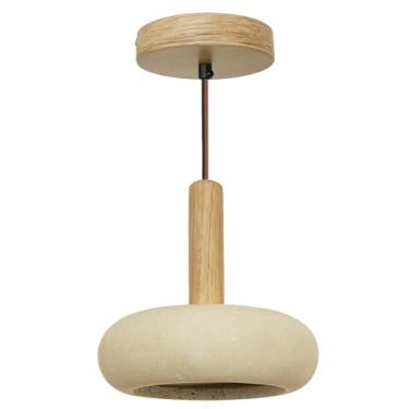 Imagem de Lâmpada de travertino amarelo natural luminária pendente de madeira Wabi Sabi Decor Japandi luminária adequada para sala de jantar, cabeceira, ilha de cozinha, mini luzes pendentes para ilha de