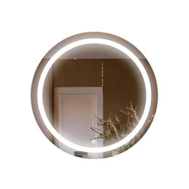 Imagem de Espelho de Cristal Redondo 90x90 cm com LED Touch - LUZ FRIA - Lapidado e Jateado – Para Banheiro, Quarto ou Lavabo – Lumière Calixto