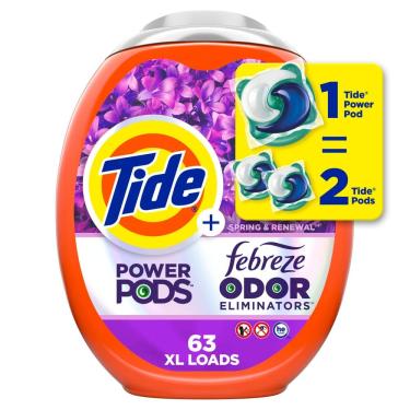 Imagem de Pacotes de detergente para roupa Tide Power Pods 63 unidades Spring Scent