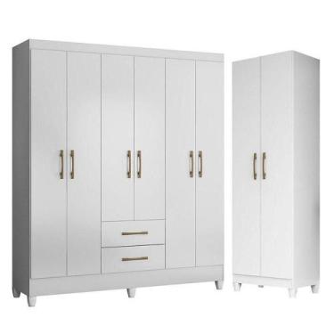 Imagem de Guarda Roupa Casal Panamá E Armário Multiuso New Iris Branco Brilho - 