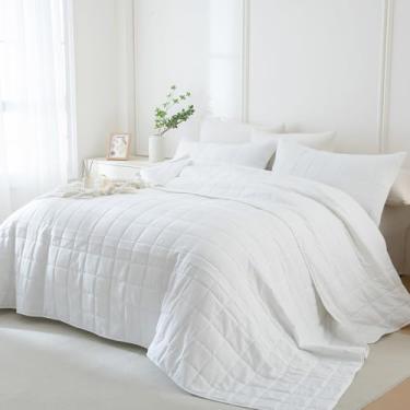 Imagem de Farying Conjunto de colcha king extragrande com fronhas, colcha de waffle de luxo, branco, cobertor de cama leve para casa de fazenda, edredom fino para todas as estações (304,8 x 304,8 cm), 3 peças